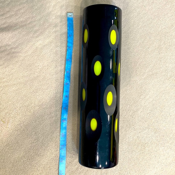 Black Crystal Vase Cut to Green Mid Century Modern MCM; Hand Blown 13.5 x 3 1/8" - Picture 7 of 11